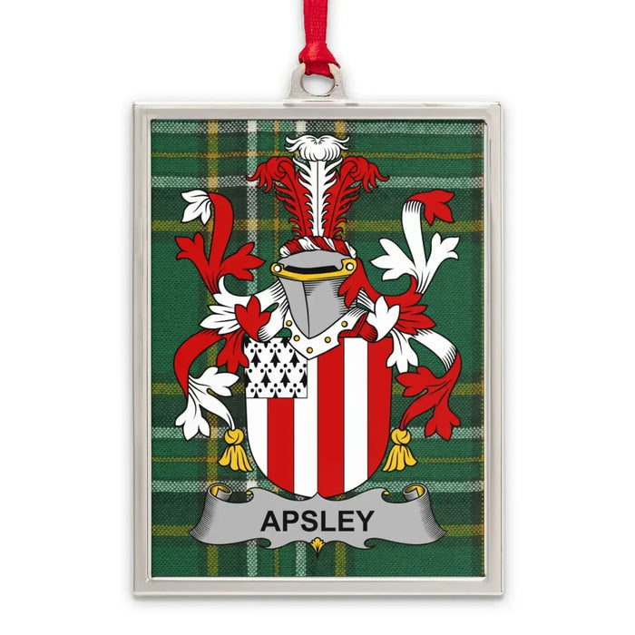 Apsley Irish family crest Christmas ornament — silver-tone portrait-frame keepsake