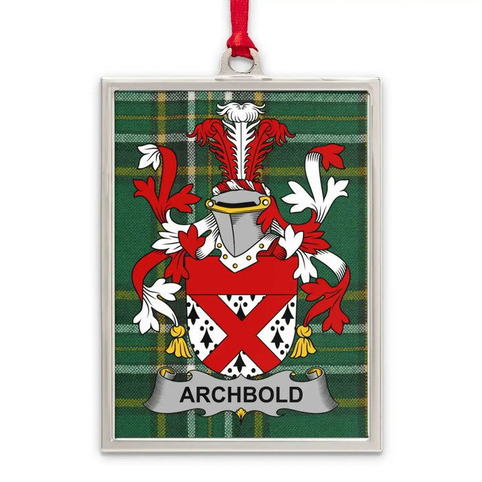 Archbold Irish family crest Christmas ornament — silver-tone portrait-frame keepsake