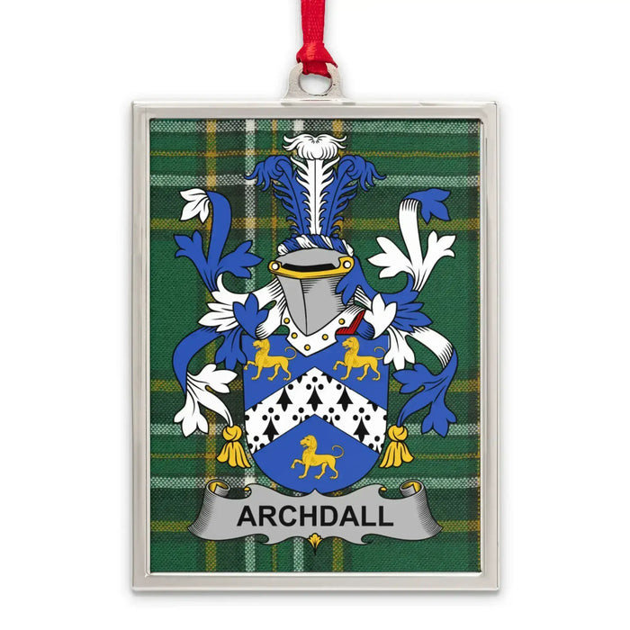 Archdall Irish family crest Christmas ornament — silver-tone portrait-frame keepsake