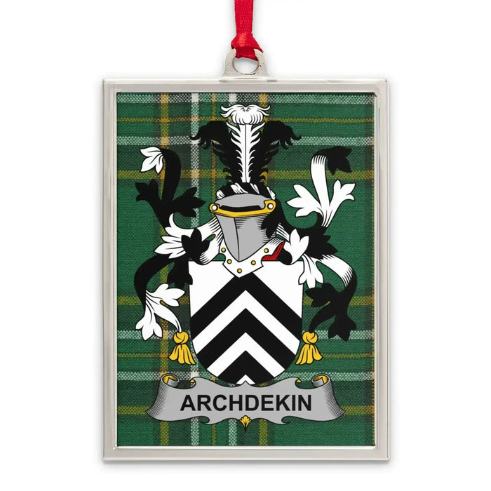Archdekin Irish family crest Christmas ornament — silver-tone portrait-frame keepsake
