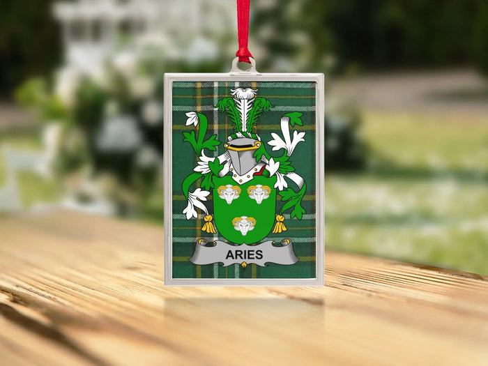 Aries Irish family crest Christmas ornament — keepsake for the tree