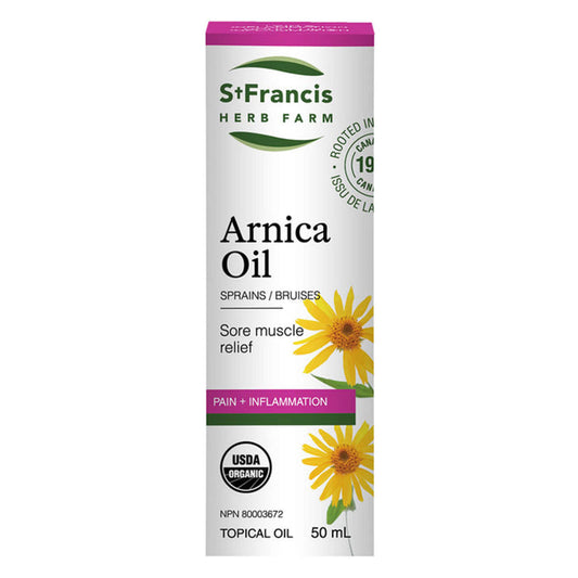 Box of St. Francis Herb Farm Arnica Oil 50ml