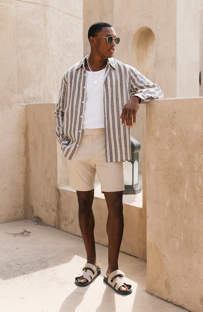 Aster Tailored Stretch Slim Fit Short in Beige
