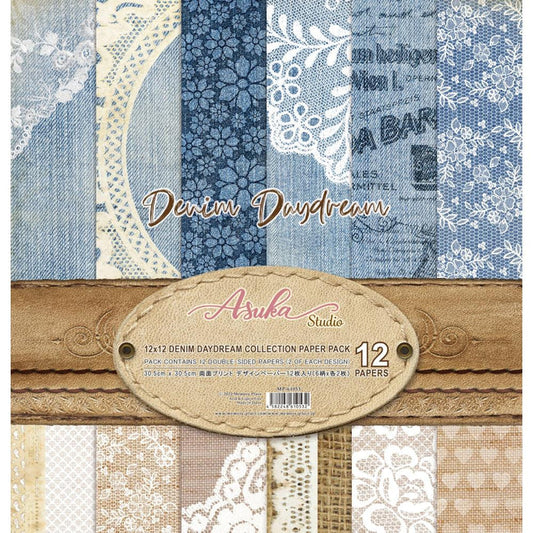 Asuka Studio - Collection Pack 12"X12" - Denim Daydream. The perfect addition to scrapbook pages, cards and more! This Asuka Studio 12x12 inch Collection Pack contains 12 double-sided printed papers, 2 of each design. Imported. Available at Embellish Away located in Bowmanville Ontario Canada.