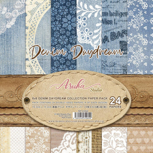 Asuka Studio - Double-Sided Paper Pack 6"X6" - 24/Pkg - Denim Daydream. The perfect start to all your paper crafting projects! This package contains twenty-four 6x6 inch double-sided sheets in six different designs (four of each). Imported. Available at Embellish Away located in Bowmanville Ontario Canada.