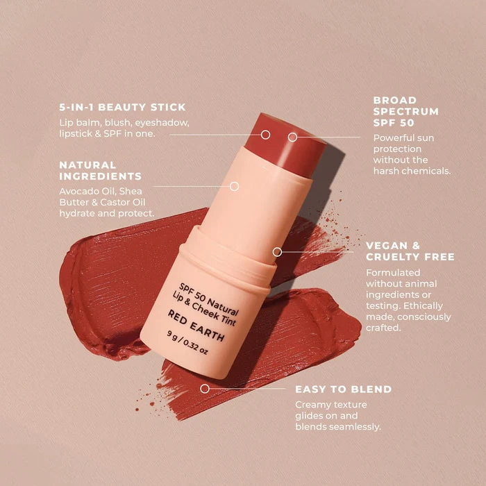 Avocado Zinc SPF50 Lip & Cheek Tint - Red Earth