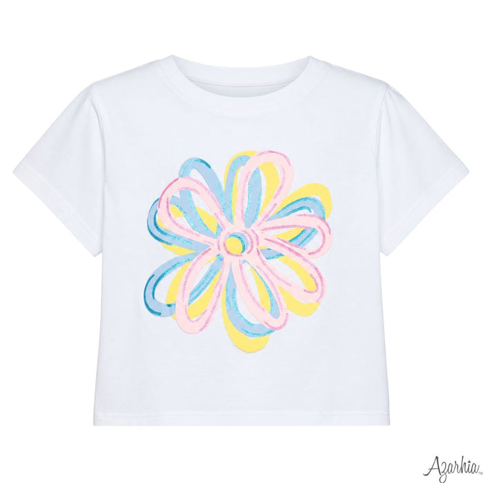 Azarhia Glitter Puffy Graffiti Flowers White Boxy