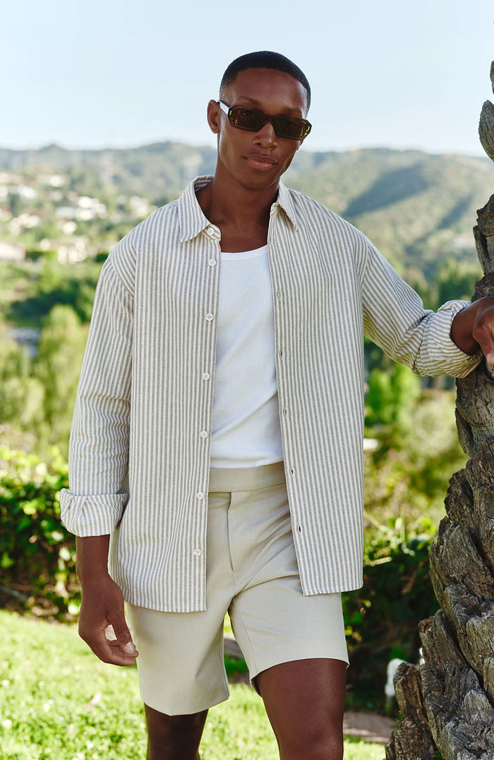 Balencio Embroidered Stripe Shirt in Beige and White