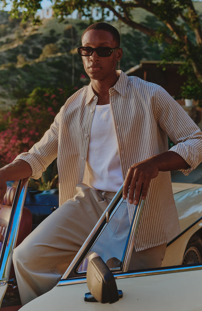 Balencio Embroidered Stripe Shirt in Beige and White
