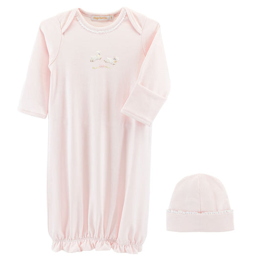 BCC Baby Lambs Pink Gown w/ Lace Trim & Hat