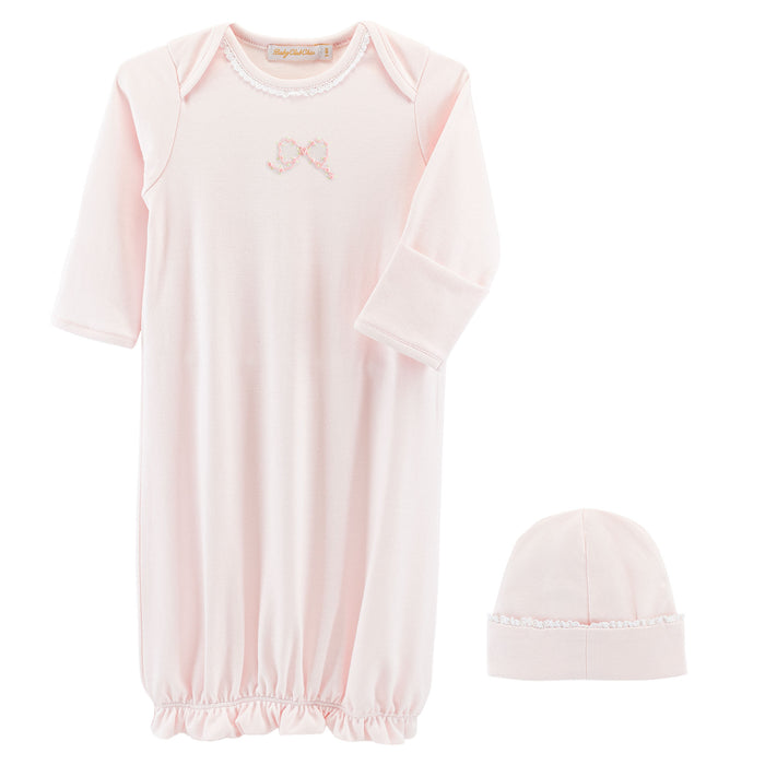 BCC Pretty Bows Gown w/ Lace Trim & Hat-Pink
