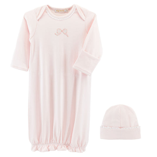 BCC Pretty Bows Gown w/ Lace Trim & Hat-Pink