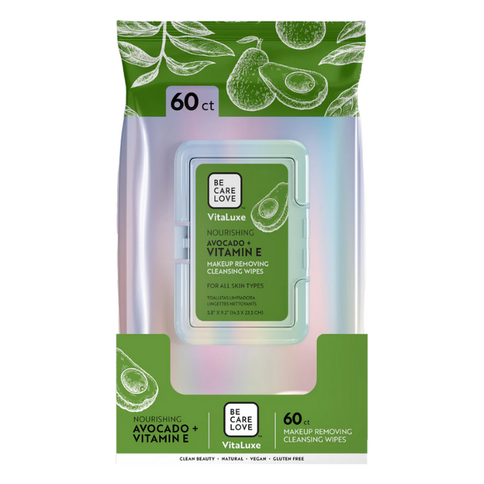 Be Care Love - Vitaluxe -Avocado + Vitamin E (Makeup Removing Wipes/renseservietter) -  60 stk.
