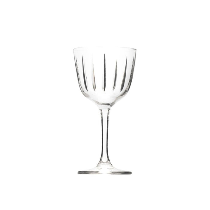 Stemmed clear glass with ridges on white background
