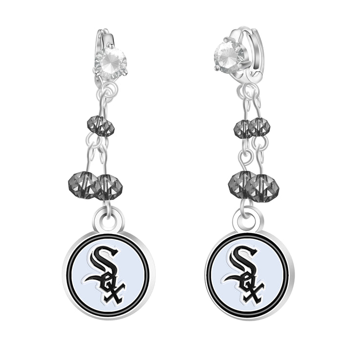 Beaded Dangle White Sox Hoop Earring