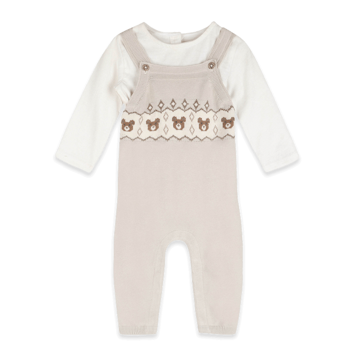 Bear Fair Isle Knit Baby Overall Set, Organic Cotton