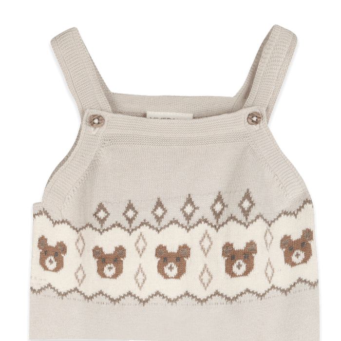 Organic Cotton Bear Fair Isle Knit Baby Overall Set, Detail