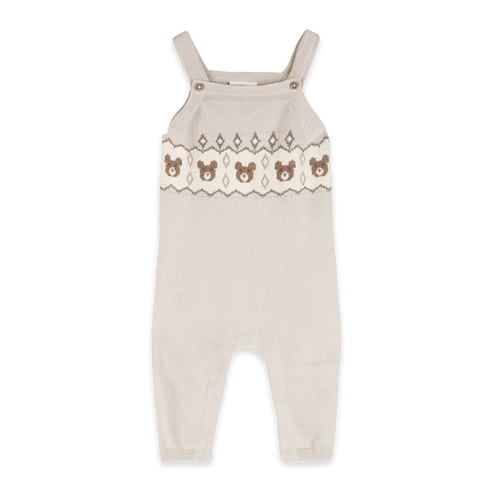 Organic Cotton Bear Fair Isle Knit Baby Overall Set, Front