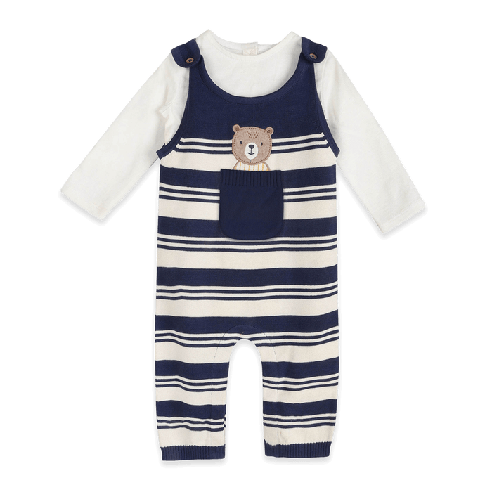 Bear Pocket Knit Baby Overall Set, Organic Cotton