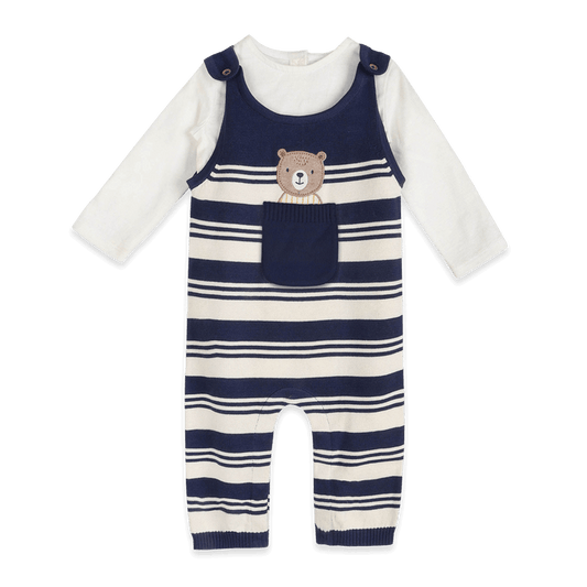 Bear Pocket Knit Baby Overall Set, Organic Cotton