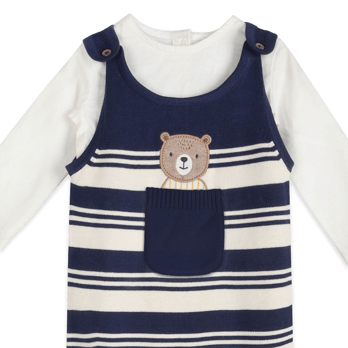 Organic Cotton Bear Pocket Knit Baby Overall Set, Detail