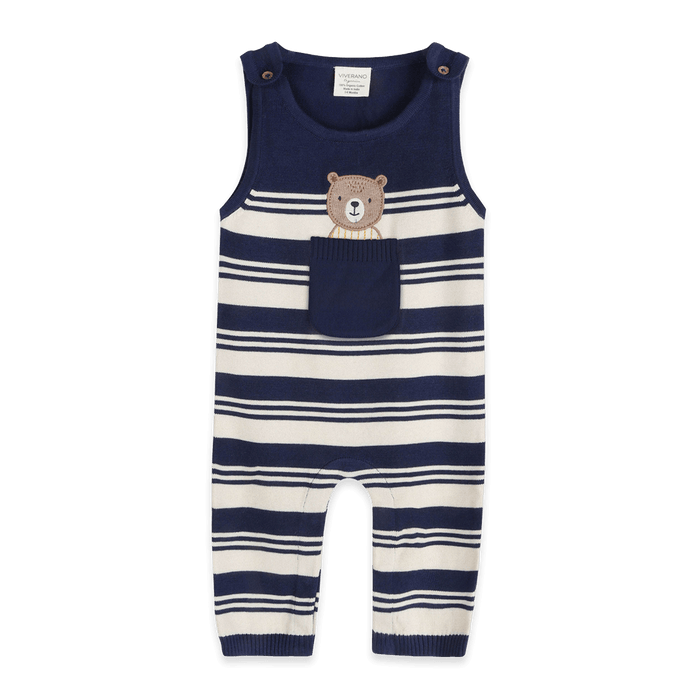 Organic Cotton Bear Pocket Knit Baby Overall Set, Front