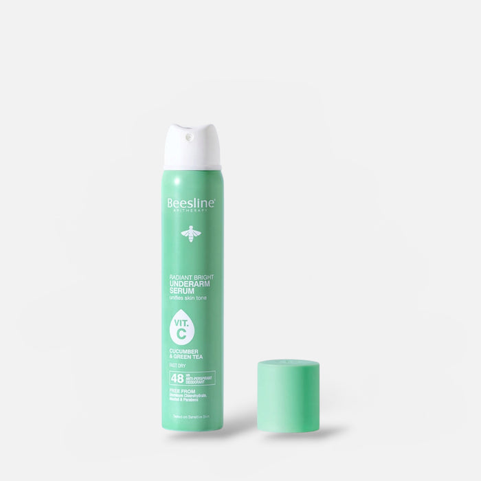 Beesline Radiant Bright Underarm Serum Spray Cucumber & Green Tea 150ml بخاخ سيروم بيزلاين لتفتيح منطقة الإبطين برائحة الخيار والشاي الأخضر