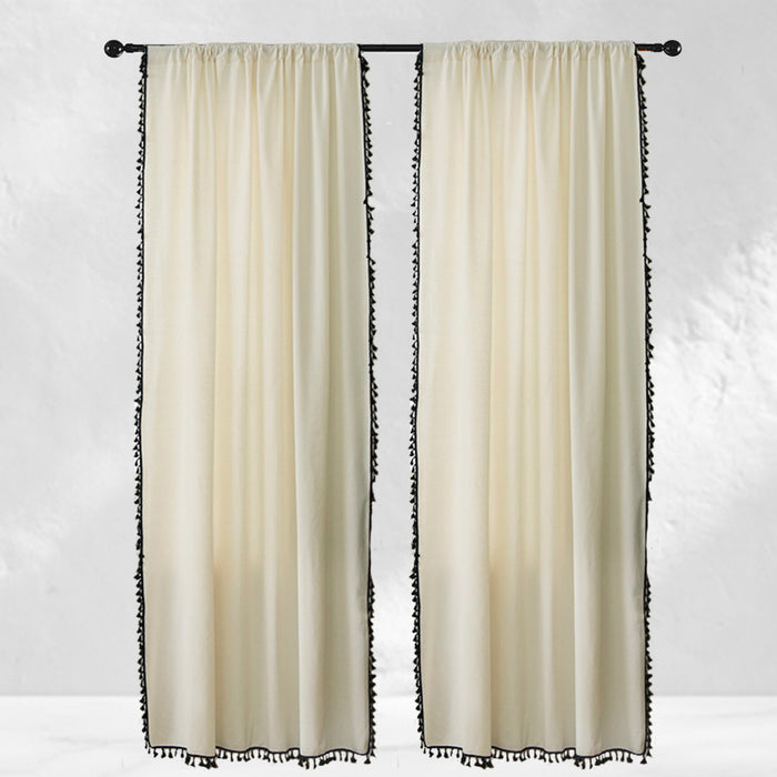 Beige Curtains with Black Tassels