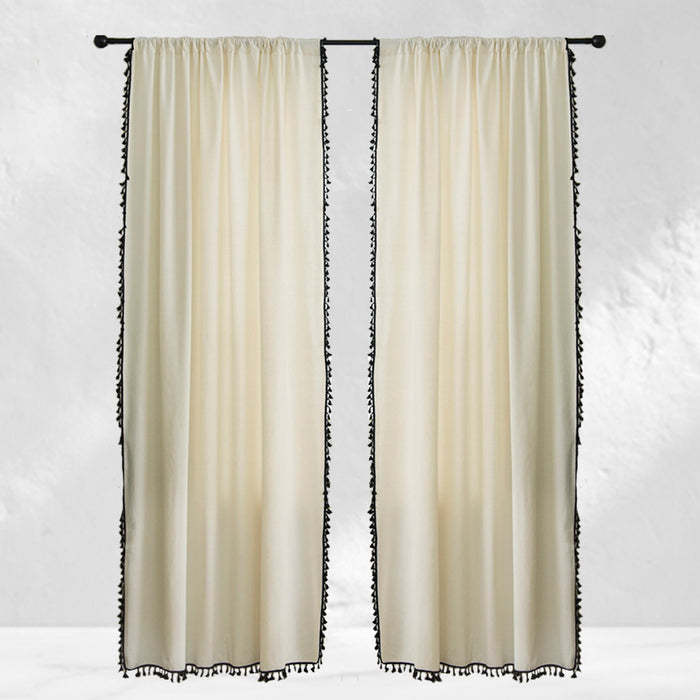 Beige Curtains with Black Tassels