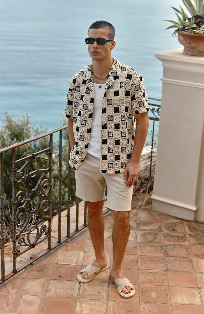 Bellagio Relaxed Checked Crochet Shirt in Black