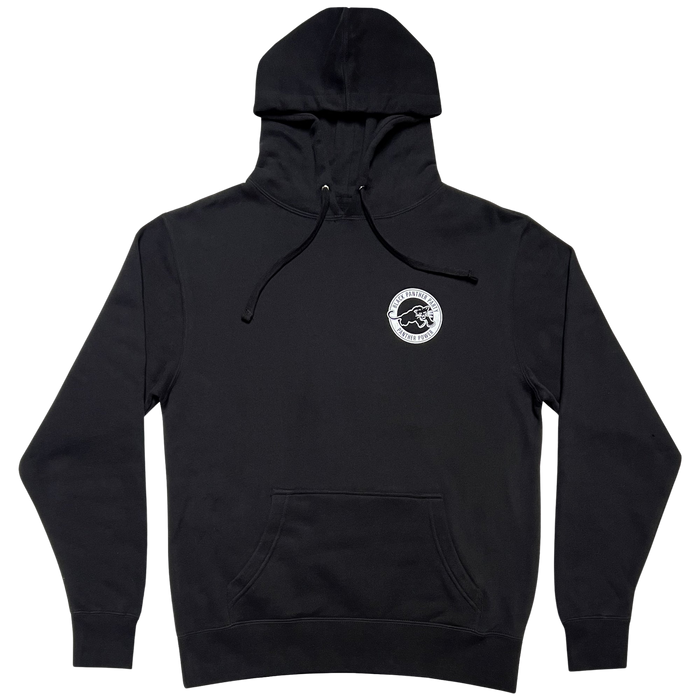 Check out the Black Panther Power Hoodie by Oaklandish. This black pullover hoodie features a front pouch pocket and drawstrings on the hood. Adorning the left chest area is a small, white circular logo with a stylized wave design encircled by text that hints at Black Panther Power.