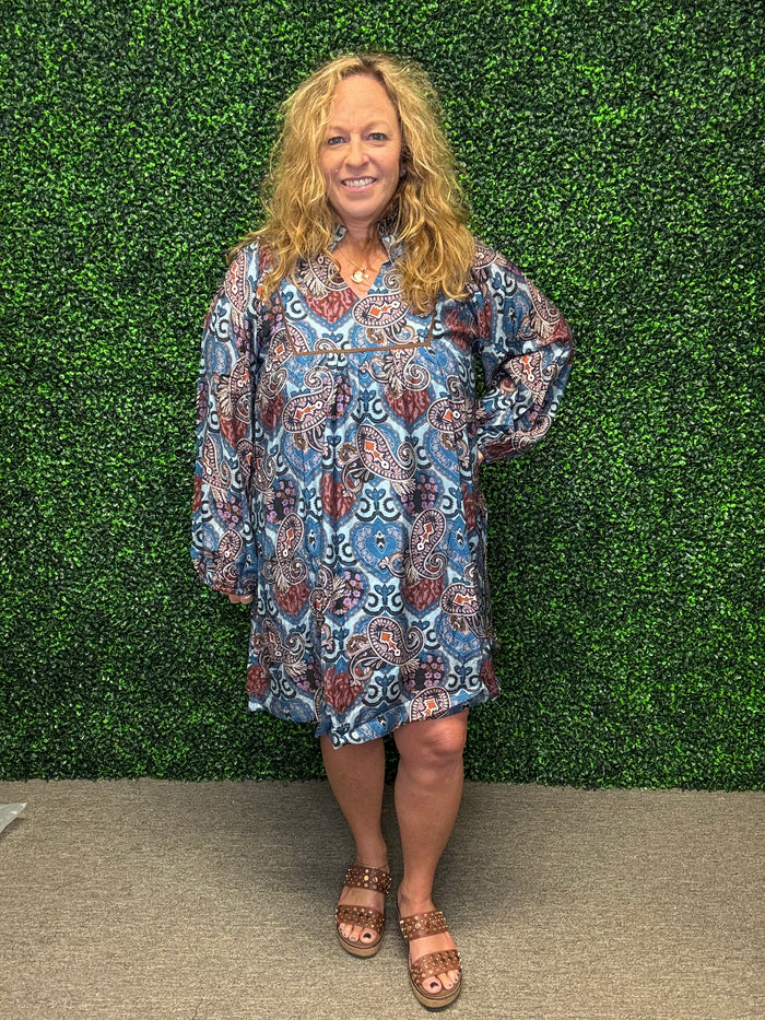 Blue Paisley Mini Dress