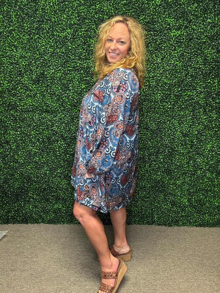 Blue Paisley Mini Dress