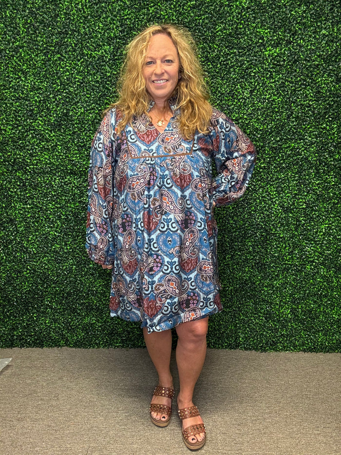 Blue Paisley Mini Dress