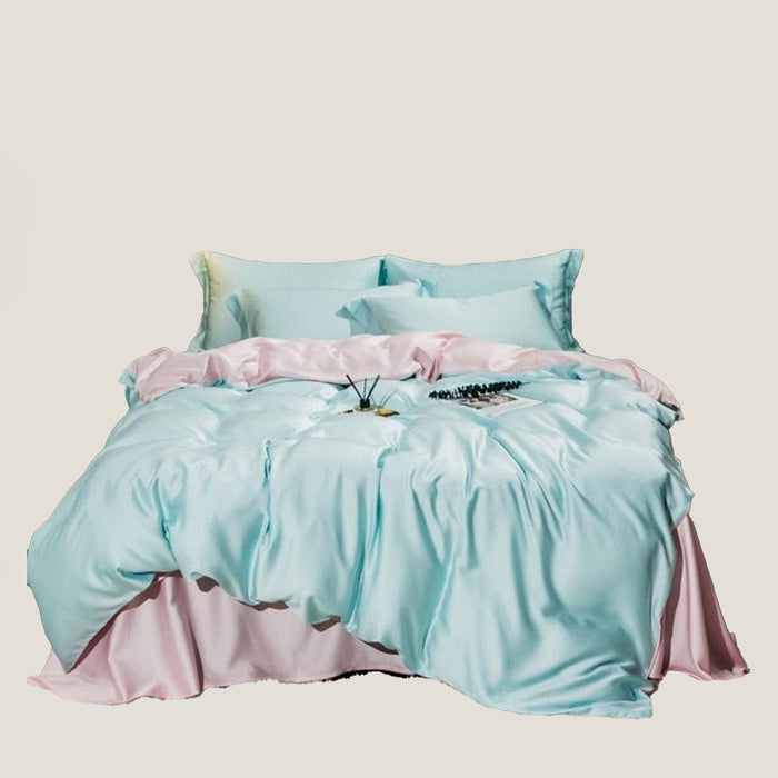 Blue Pink Pastel Satin Bedding Set