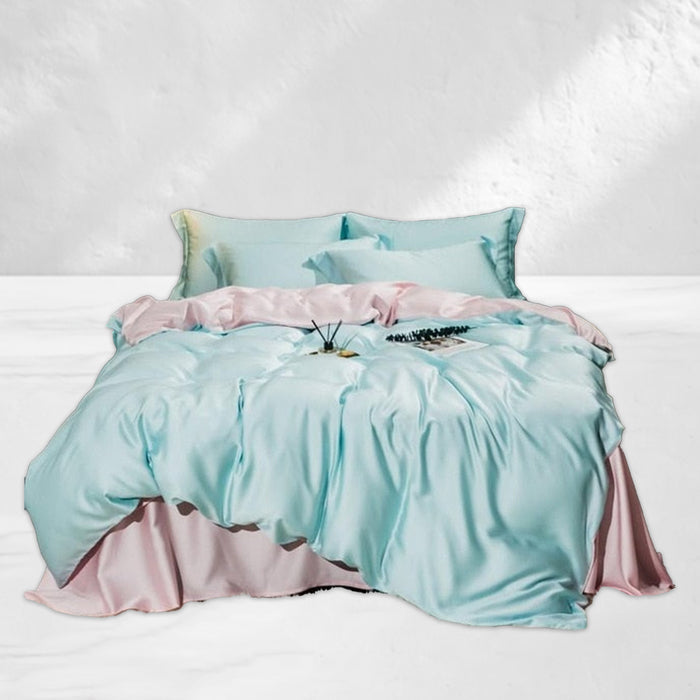 Blue Pink Pastel Satin Bedding Set