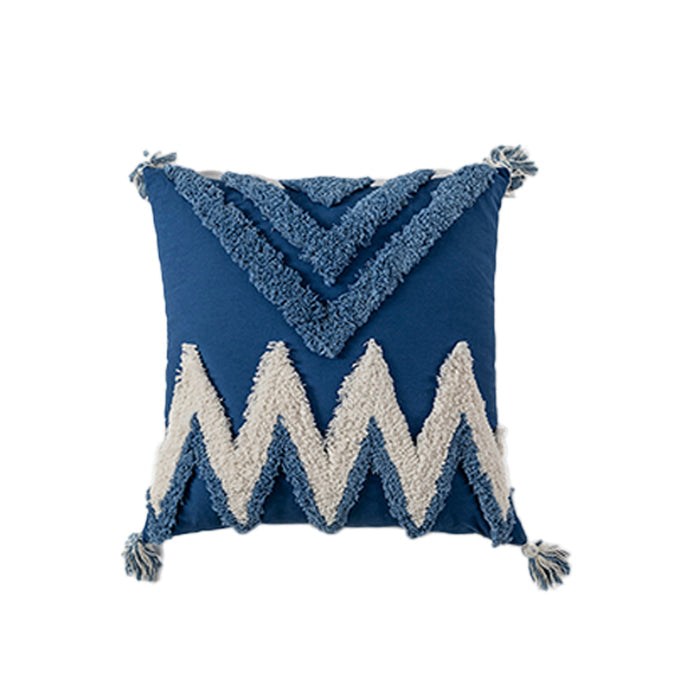 Blue Tassels Cushion Cover