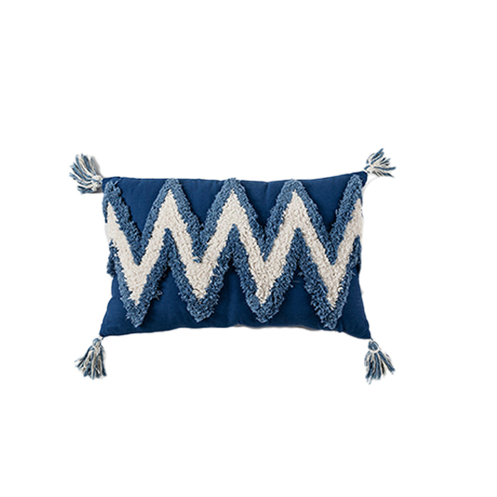 Blue Tassels Cushion Cover