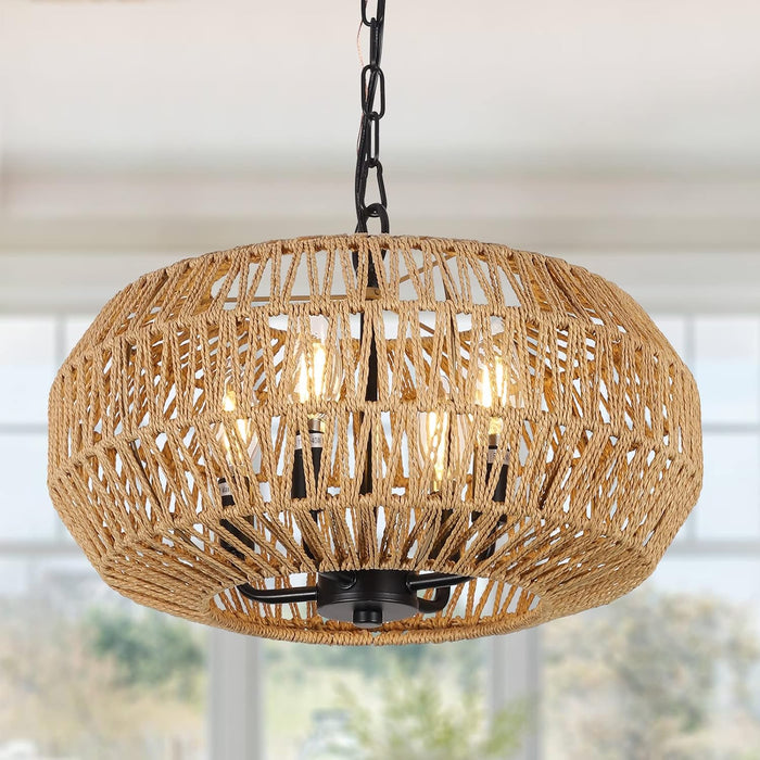 Boho Rattan Chandelier Light Fixture
