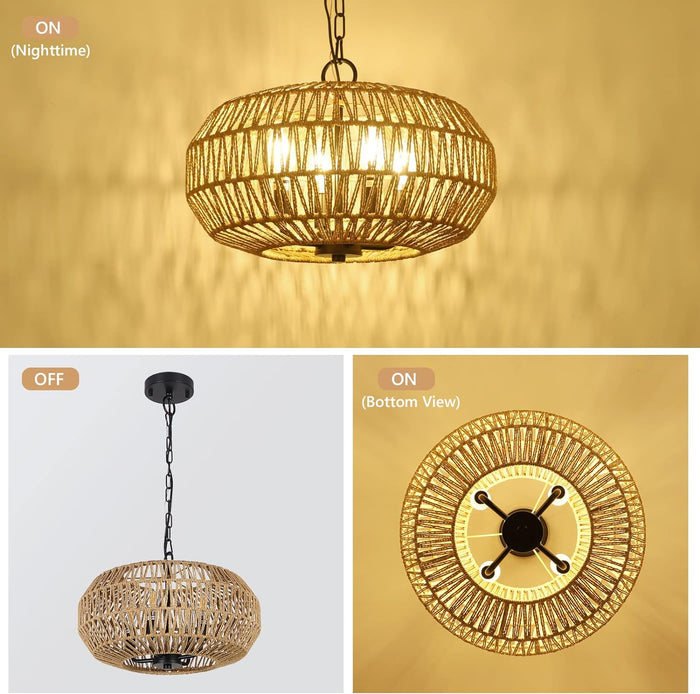 Boho Rattan Chandelier Light Fixture
