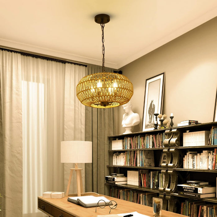 Boho Rattan Chandelier Light Fixture