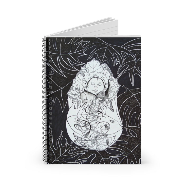 Botanical Dreamer Spiral Notebook — Black & White Illustrated Ruled Journal
