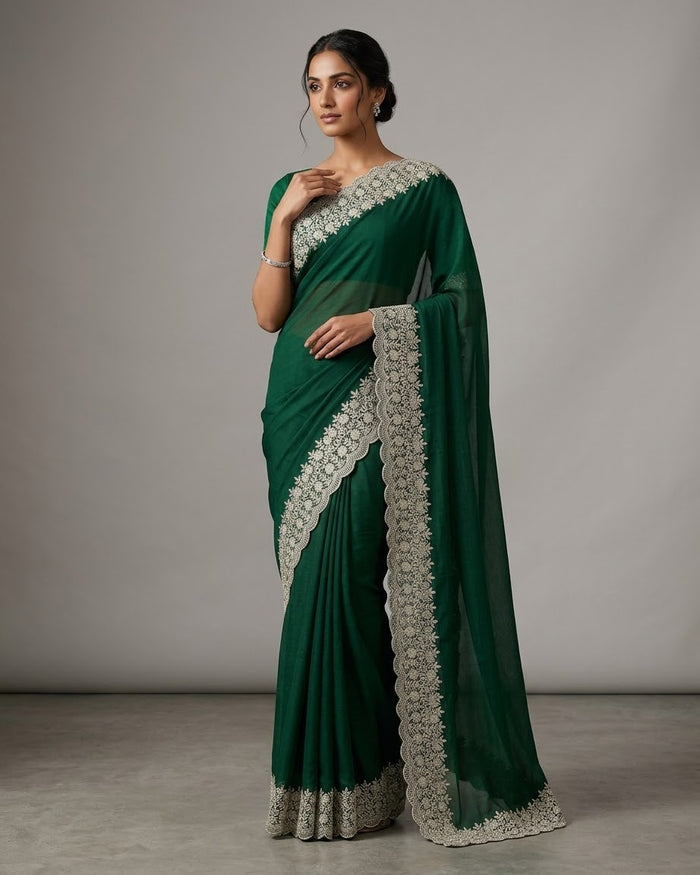 Bottle Green - Fancy Party Saree with Blouse Piece - UK stock - 24hr Dispatch - SP2604 KC