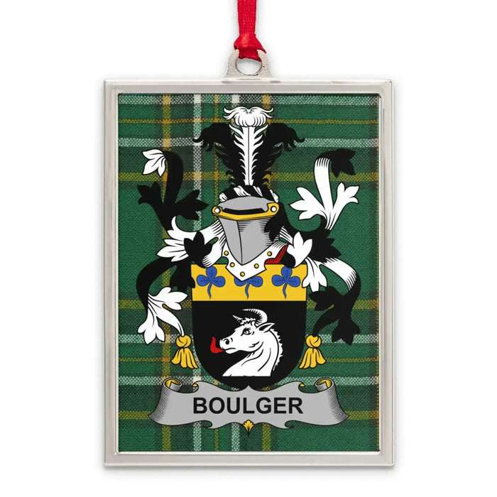 Boulger Irish family crest Christmas ornament — silver-tone portrait-frame keepsake
