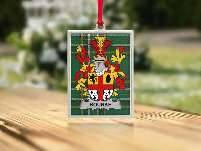 Bourke Irish surname emblem Christmas ornament — keepsake for the tree