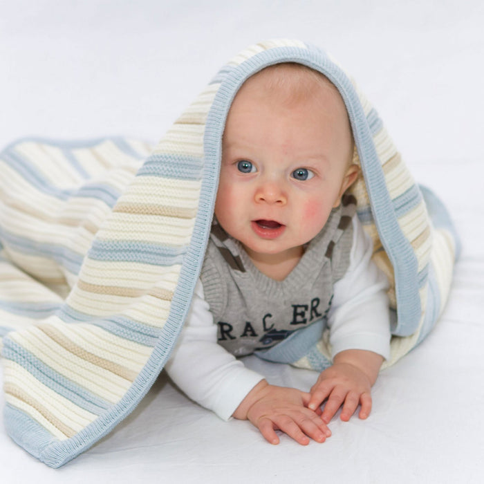 Branberry Striped Garter Knit Bassinet Blanket - Blue