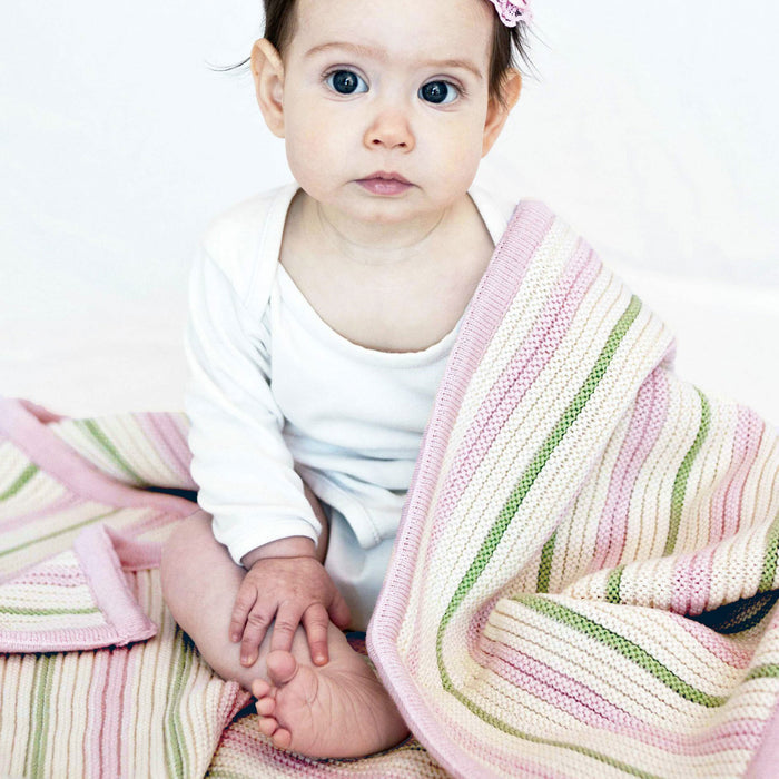 Branberry Striped Garter Knit Bassinet Blanket - Pink