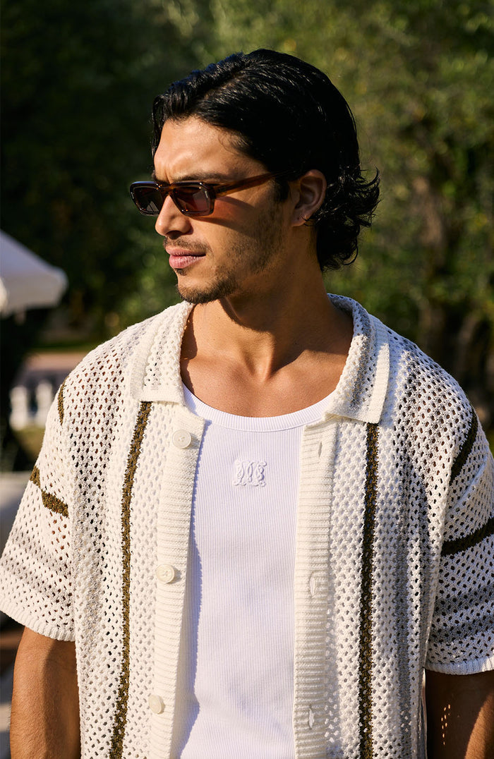 Brisa Cotton Crochet Stripe Shirt