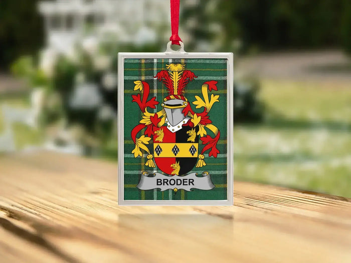 Broder Irish family crest Christmas ornament — keepsake for the tree