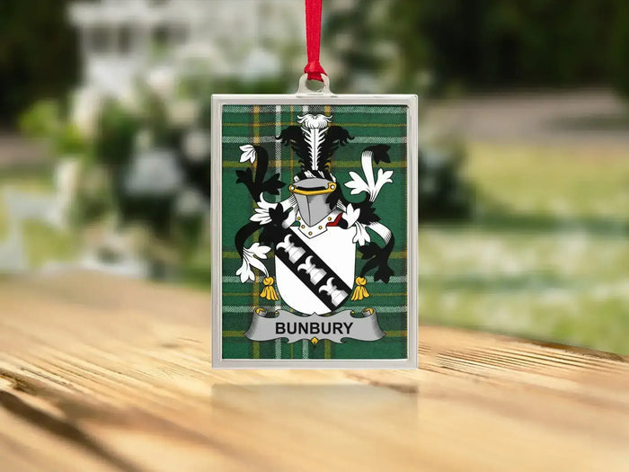 Bunbury Irish family crest Christmas ornament — keepsake for the tree